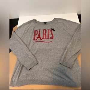 Talbots Gray Sweater with Red Paris Embroidery Long Sleeve Women’s Size Large